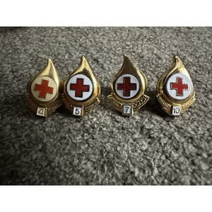 Lot of 4 Vintage Gallon Blood Donor Lapel Pins American Red Cross Gold Plated
